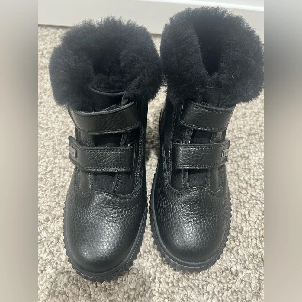 Naturino Leather Fur Lined Kids Boots Black Velcro Winter Size 12 EU 30